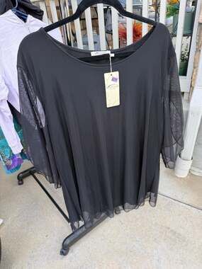 Sese Code Black Mesh Long Sleeve Tunic Blouse
